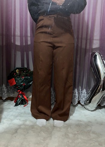 Kahverengi Rahat Kesim Kadın Kumaş Pantolon - Görsel 4