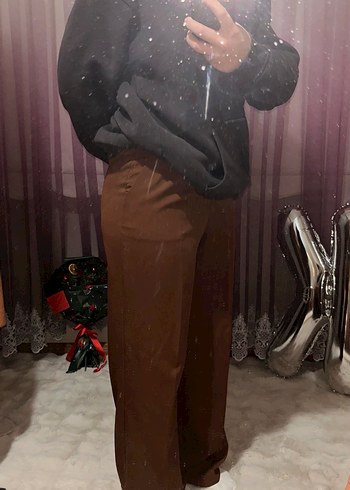 Kahverengi Rahat Kesim Kadın Kumaş Pantolon - Görsel 6