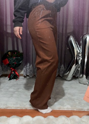 Kahverengi Rahat Kesim Kadın Kumaş Pantolon - Görsel 5