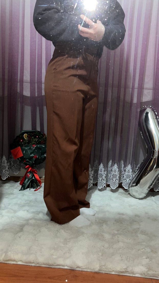 Kahverengi Rahat Kesim Kadın Kumaş Pantolon - Görsel 3