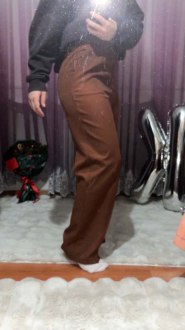 Kahverengi Rahat Kesim Kadın Kumaş Pantolon - Görsel 5