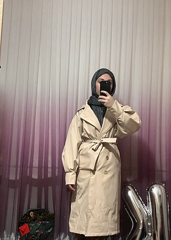 Bej Salaş Kadın Uzun Trençkot - Görsel 9