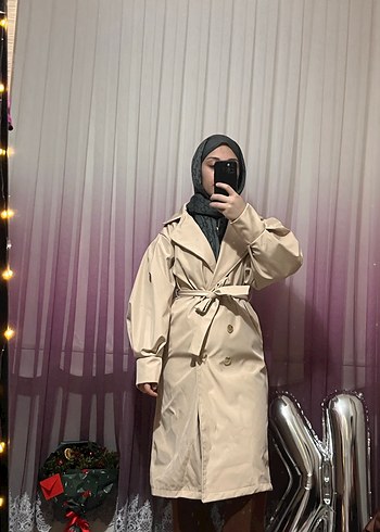 Bej Salaş Kadın Uzun Trençkot - Görsel 11