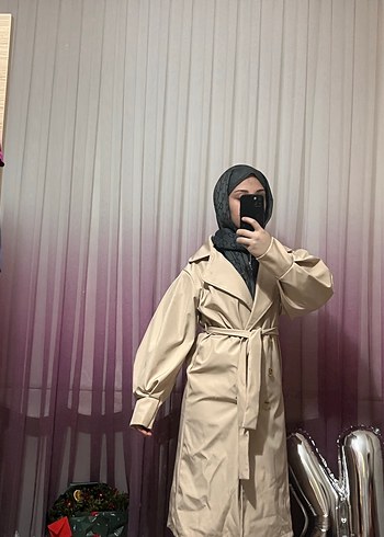 Bej Salaş Kadın Uzun Trençkot - Görsel 6