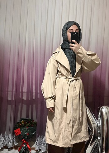 Bej Salaş Kadın Uzun Trençkot - Görsel 5