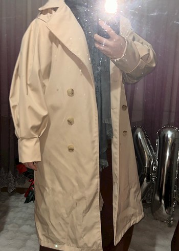 Bej Salaş Kadın Uzun Trençkot - Görsel 13