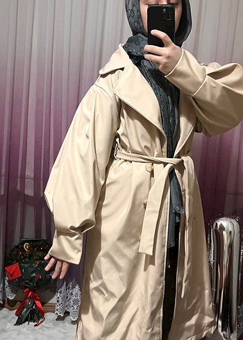 Bej Salaş Kadın Uzun Trençkot - Görsel 3