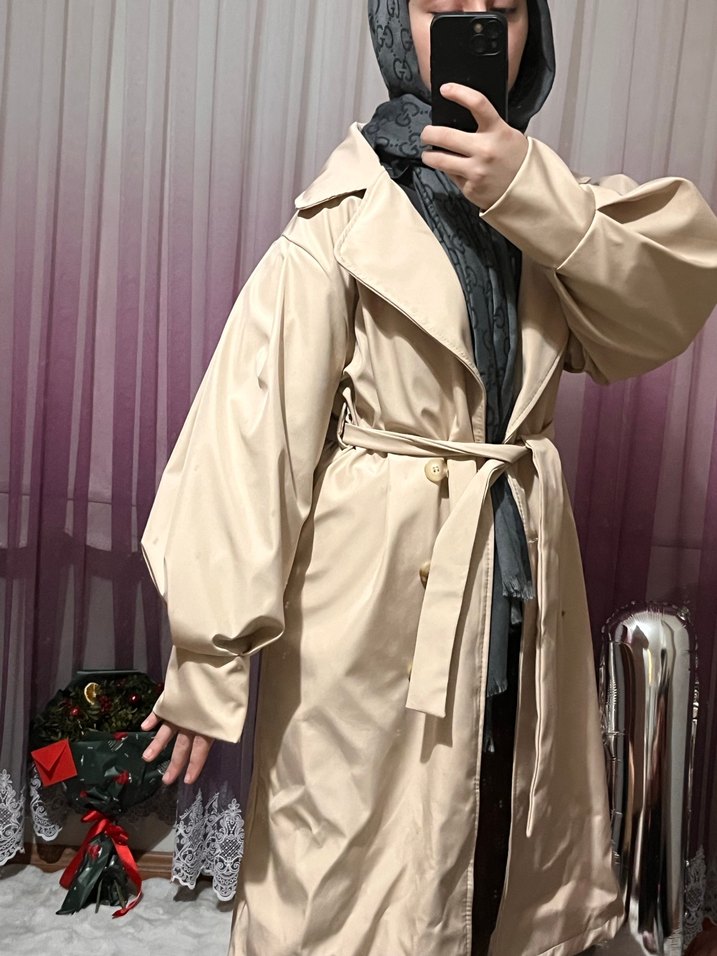 Bej Salaş Kadın Uzun Trençkot - Görsel 3