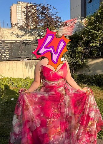 Pembe Straplez Uzun Bağcıklı Elbise - Görsel 2