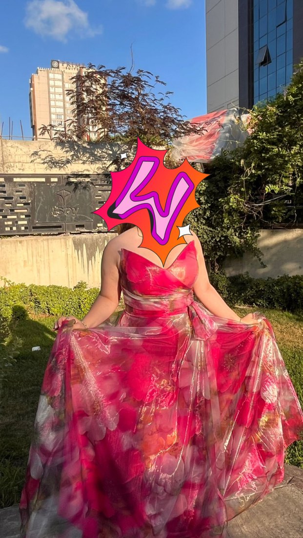 Pembe Straplez Uzun Bağcıklı Elbise - Görsel 2