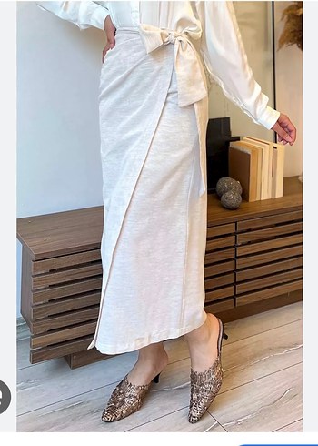 Bej Uzun Keten Etek Drapeli - Görsel 2