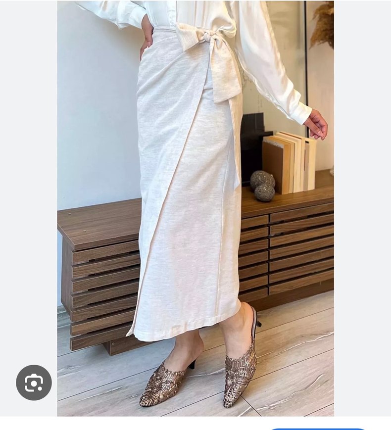 Bej Uzun Keten Etek Drapeli - Görsel 2