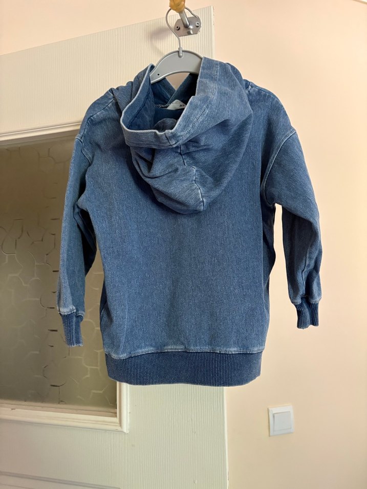 Kapüşonlu mavi Erkek Çocuk Denim Sweatshirt - Görsel 2