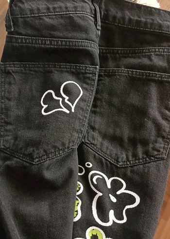 Bershka Siyah Baskılı Salaş Çocuk Jean - Görsel 5