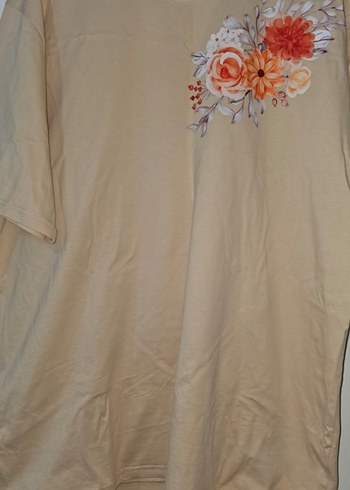 Bej Çiçek Baskılı Bol Kesim Hamile Tişört - Görsel 5