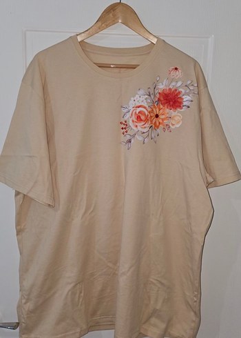 Bej Çiçek Baskılı Bol Kesim Hamile Tişört - Görsel 2