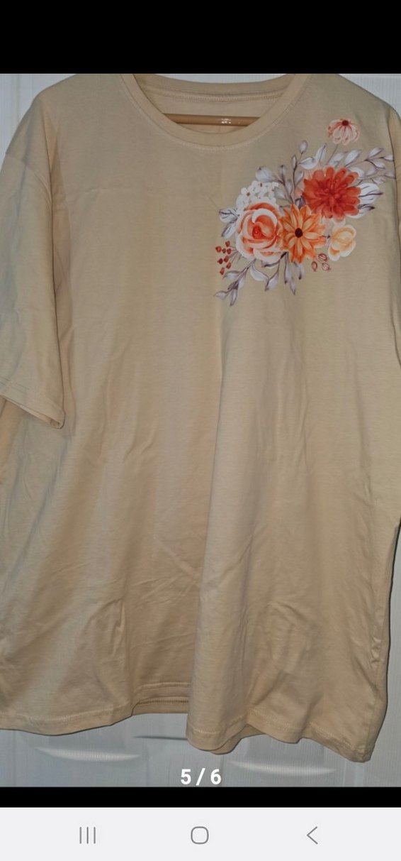 Bej Çiçek Baskılı Bol Kesim Hamile Tişört - Görsel 5