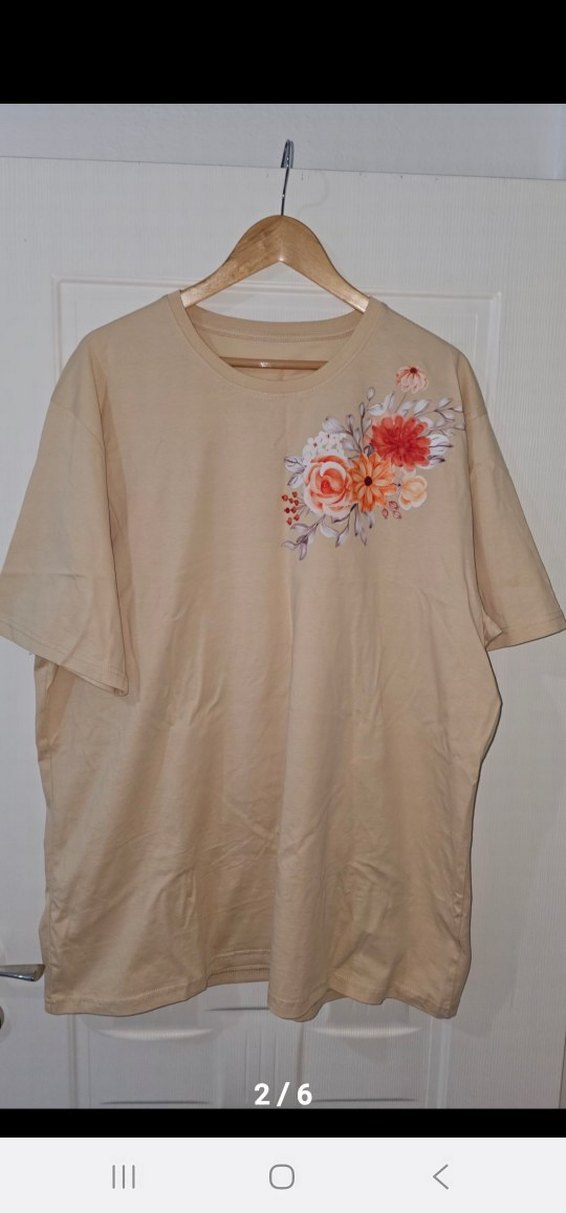 Bej Çiçek Baskılı Bol Kesim Hamile Tişört - Görsel 2
