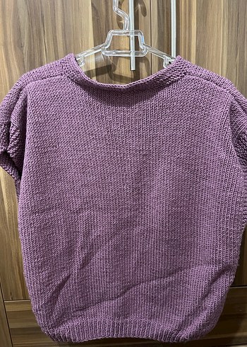 Mor V Yaka Örgü Kadın Süveter - Görsel 2