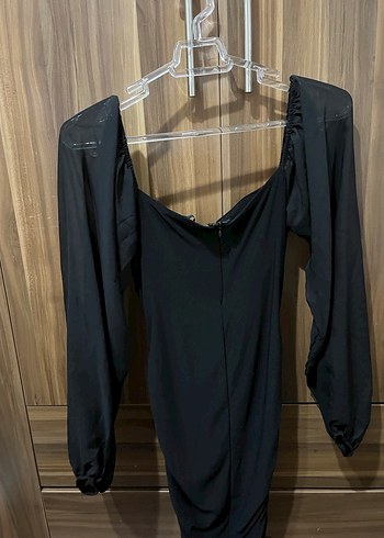 Uzun Kollu Drapeli Siyah Straplez Abiye - Görsel 2