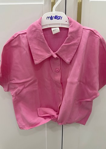 Pembe Kısa Kollu bağlamalı gömlek - Görsel 3