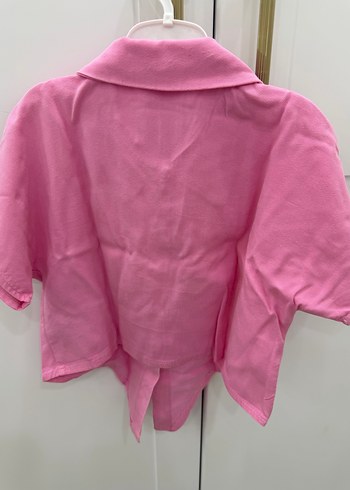 Pembe Kısa Kollu bağlamalı gömlek - Görsel 2