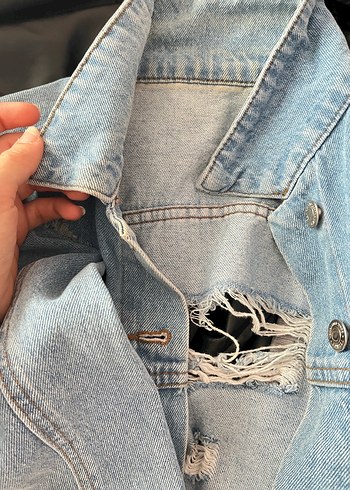 Düğmeli Mavi Denim Kadın Ceket - Görsel 9