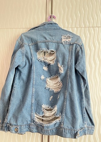 Düğmeli Mavi Denim Kadın Ceket - Görsel 6