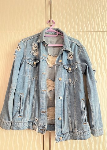 Düğmeli Mavi Denim Kadın Ceket - Görsel 4