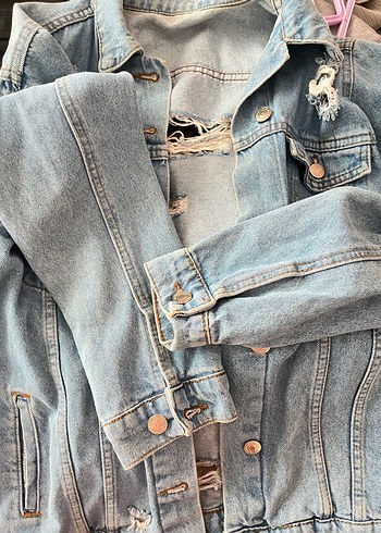Düğmeli Mavi Denim Kadın Ceket - Görsel 8