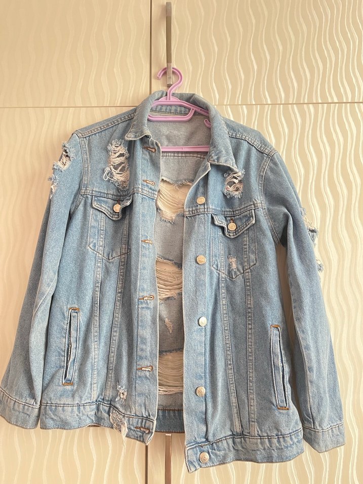 Düğmeli Mavi Denim Kadın Ceket - Görsel 3