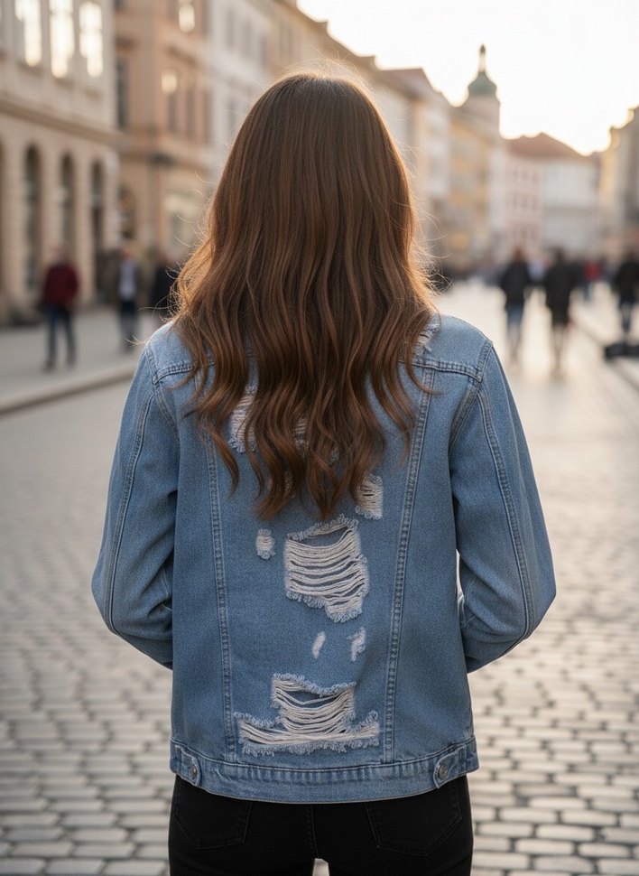 Düğmeli Mavi Denim Kadın Ceket - Görsel 2