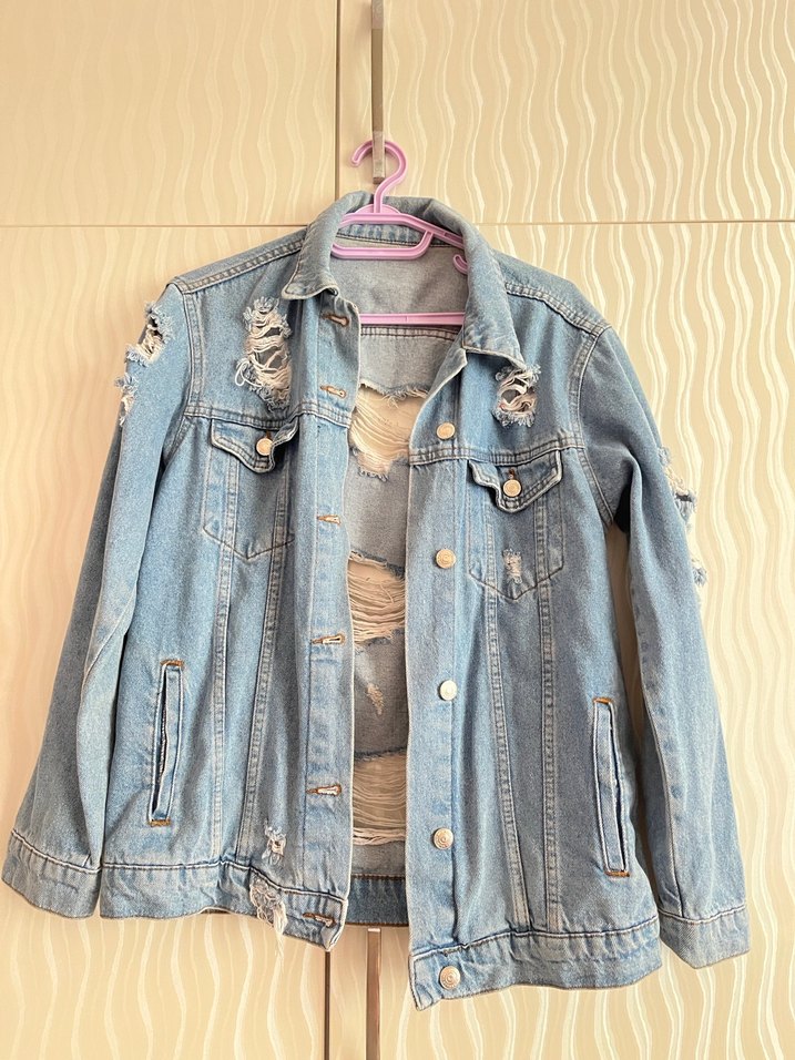 Düğmeli Mavi Denim Kadın Ceket - Görsel 4