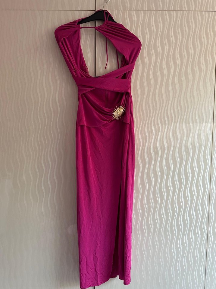 Zeynep Tosun Pembe Drapeli Uzun Abiye Elbise - Görsel 2