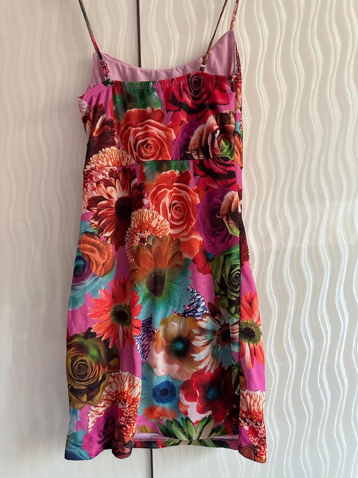 Çiçek Desenli Renkli Midi Elbise - Görsel 3