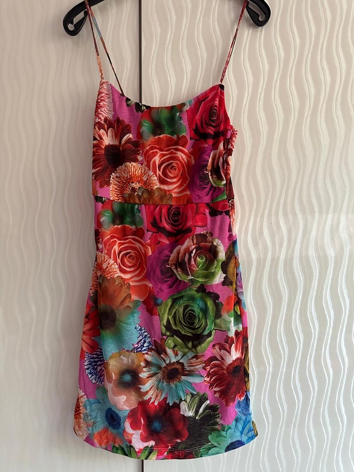 Çiçek Desenli Renkli Midi Elbise - Görsel 2