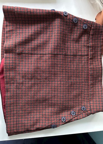 Düğmeli Kırmızı Ekose Midi Etek - Görsel 4