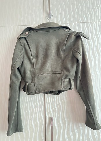 Haki Kemerli Deri Biker Ceket - Görsel 6