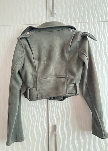 Haki Kemerli Deri Biker Ceket - Görsel 7