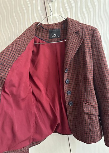 Bordo Ekose Desenli Kadın Blazer Ceket - Görsel 6