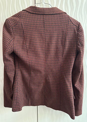 Bordo Ekose Desenli Kadın Blazer Ceket - Görsel 4