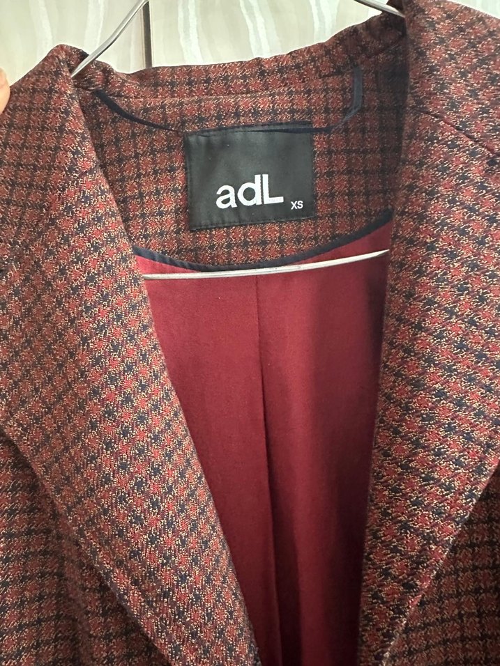 Bordo Ekose Desenli Kadın Blazer Ceket - Görsel 5