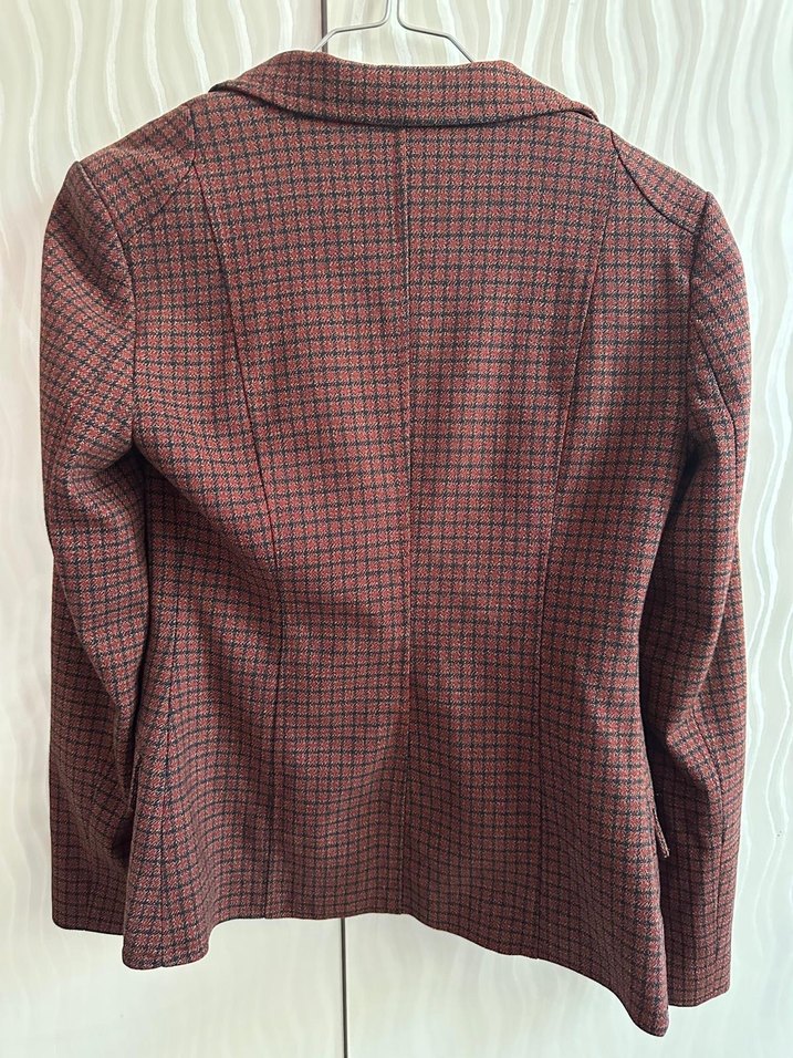 Bordo Ekose Desenli Kadın Blazer Ceket - Görsel 4