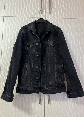 Mavi Düğmeli Siyah Kadın Denim Ceket - Görsel 3