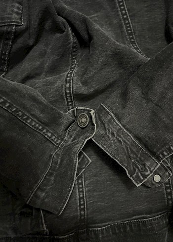 Mavi Düğmeli Siyah Kadın Denim Ceket - Görsel 9