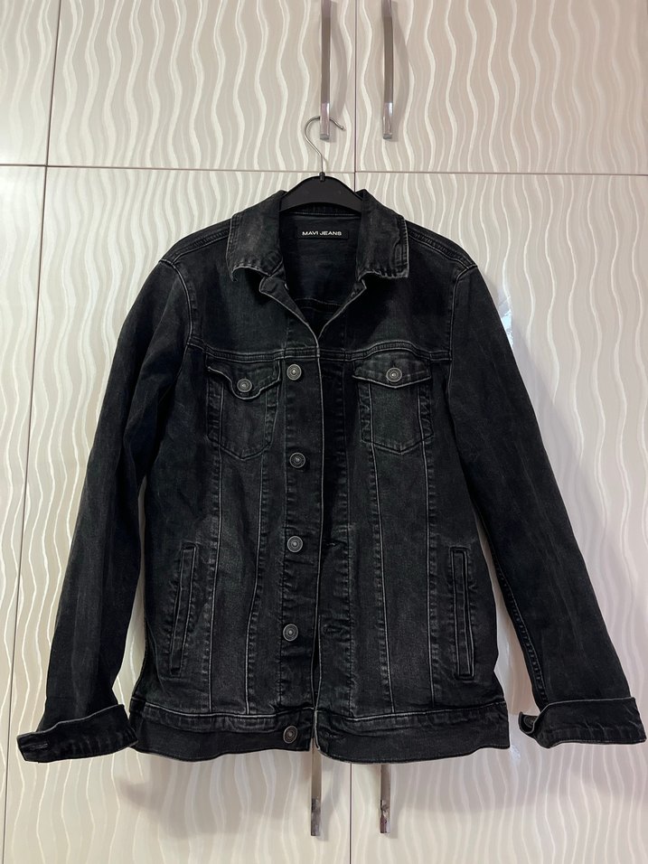 Mavi Düğmeli Siyah Kadın Denim Ceket - Görsel 2