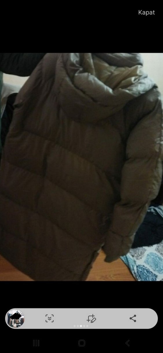 Bej Kadın Midi Şişme Mont Yüksek Yaka - Görsel 3