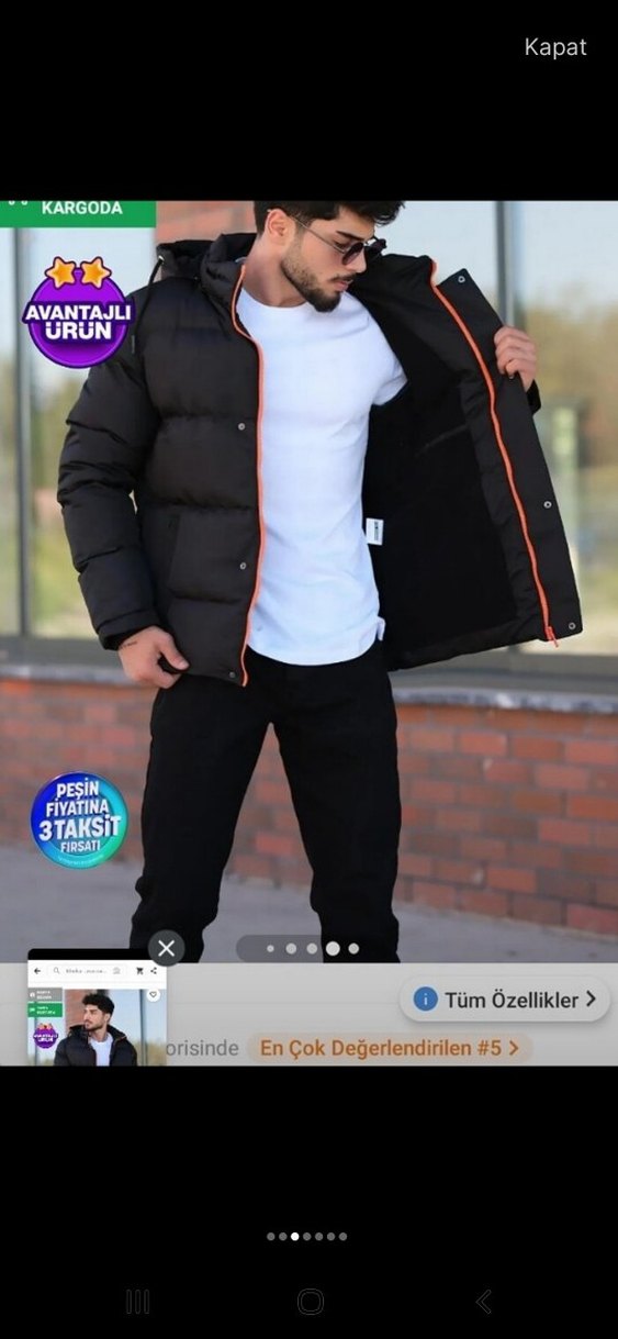 Düğmeli Siyah Erkek Kışlık Mont - Görsel 2