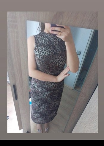 Gri Leopar Desenli leopar midi elbise - Görsel 2