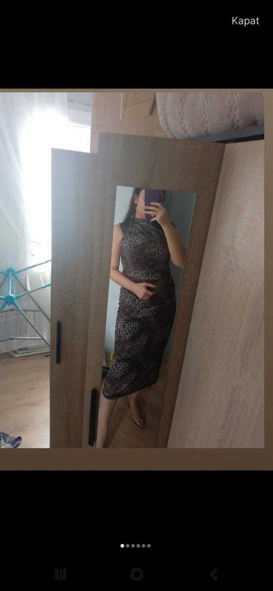 Gri Leopar Desenli leopar midi elbise - Görsel 5